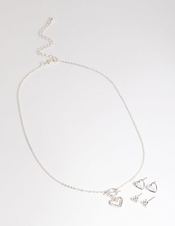 Silver T&O Heart Motif Jewellery Set