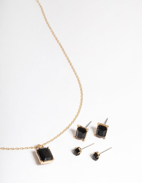 Gold Mixed Stone Black Jewellery Set