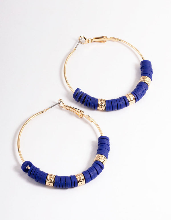 Blue Flat Bead & Multi Hoop Earrings
