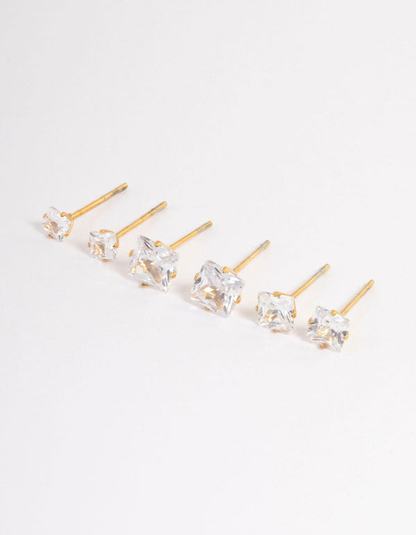 Gold Plated Stainless Steel Square Earring Pack