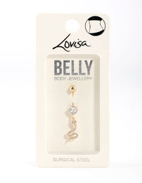 Gold Plated Surgical Steel Crystal Snake Drop Belly Ring - link has visual effect only