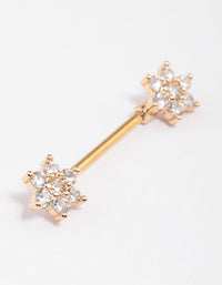 Gold Plated Surgical Steel Cubic Zirconia Flower Nipple Bar - link has visual effect only