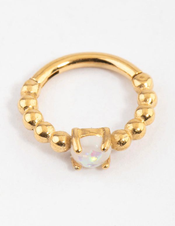 Gold Plated Faux Opal Clicker Ring