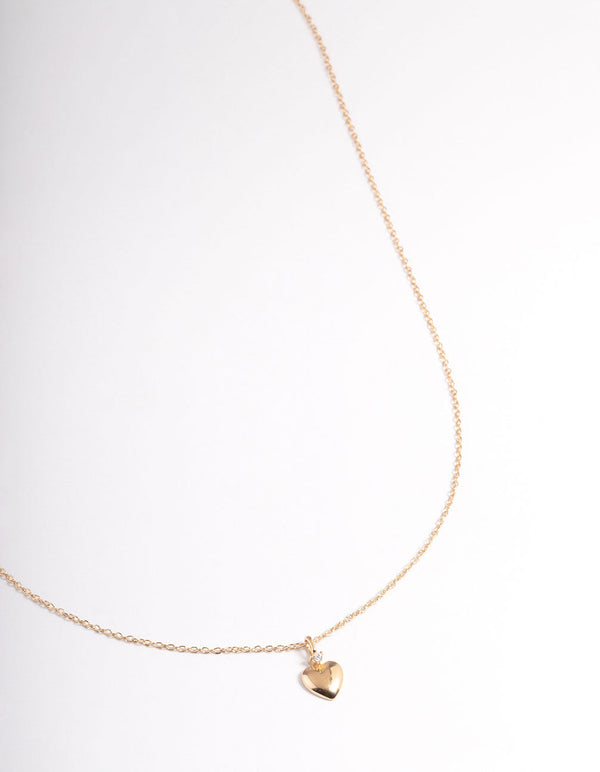 Gold Sterling Plated Puff Heart Pendant Necklace