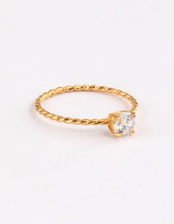 Gold Sterling Plated Cubic Zirconia Twist Engagement Ring