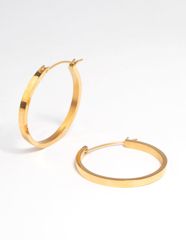 Gold Plated Stainless Steel Medium Flat Hoop Earrings
