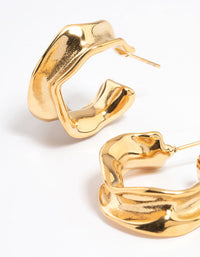 Gold Plated Stainless Steel Medium Molten Hoop Earrings - link has visual effect only