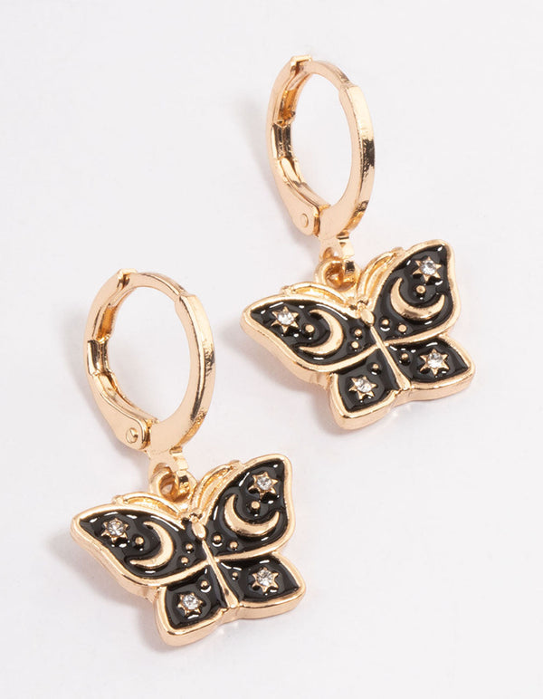 Gold Celestial Butterfly Huggie Earrings