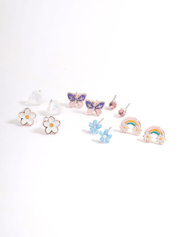 Kids Flower Rainbow Stud Earrings 6-Pack