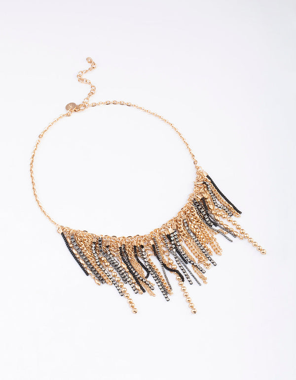 Gold Multi Chain Fringe Necklace