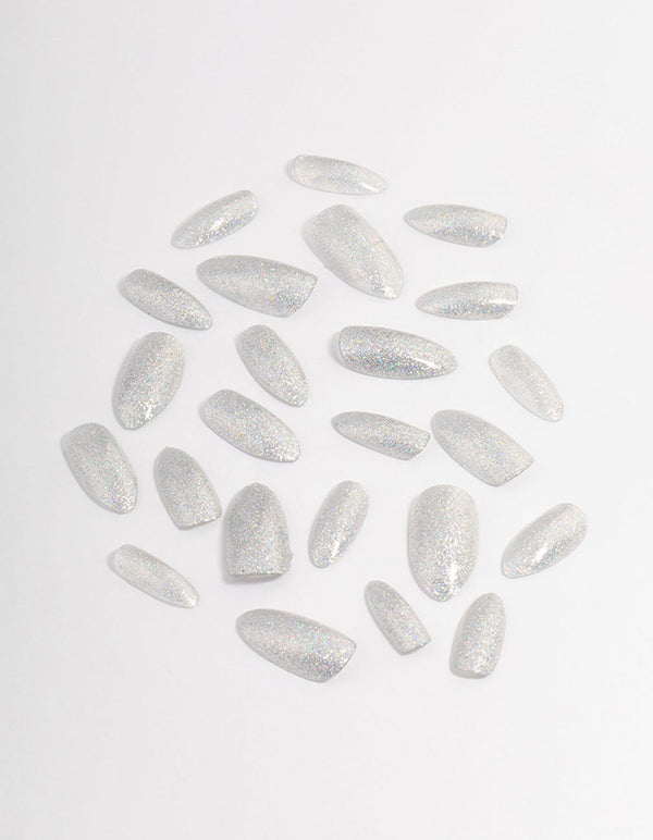 Plastic Silver Iridescent Glitter Press On Nails