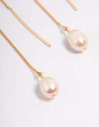 Gold Plated Thread Through Pearl Earrings - link has visual effect only