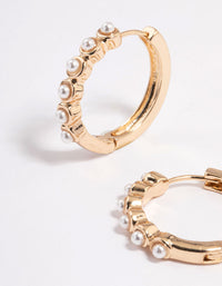 Gold Medium Dotted Pearl Huggie Earrings - link has visual effect only