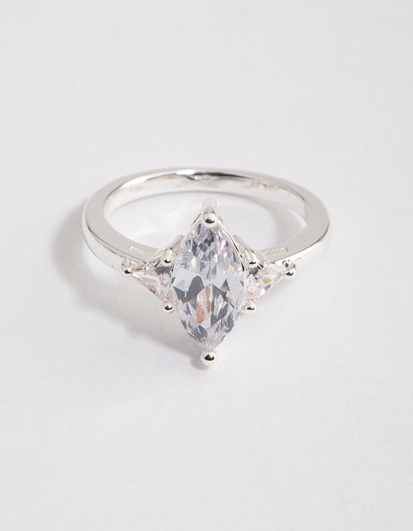 Silver Plated Precious Marquise Ring