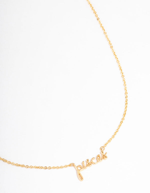 Gold Plated Pisces Script Pendant Necklace