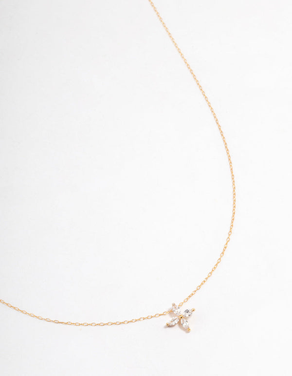 Gold Plated Sterling Silver Marquise Flower Cubic Zirconia Necklace