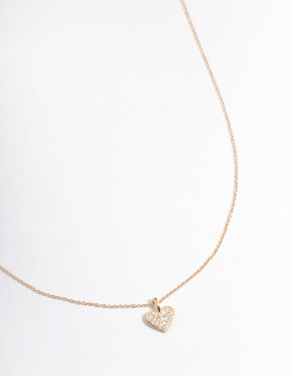 Gold Plated Sterling Silver Pave Cubic Zirconia Heart Necklace