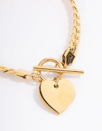 Gold Plated Stainless Steel Heart FOB Flat Chain Bracelet - link has visual effect only