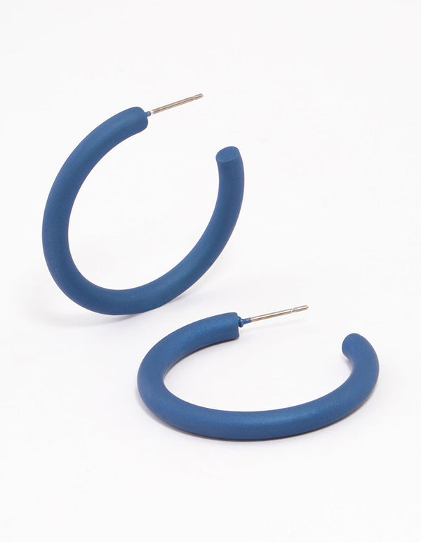 Blue Coated Simple Medium Hoop Earrings