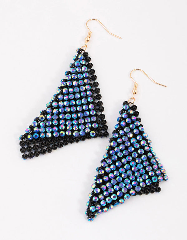 Blue Diamante Chainmail Drop Earrings