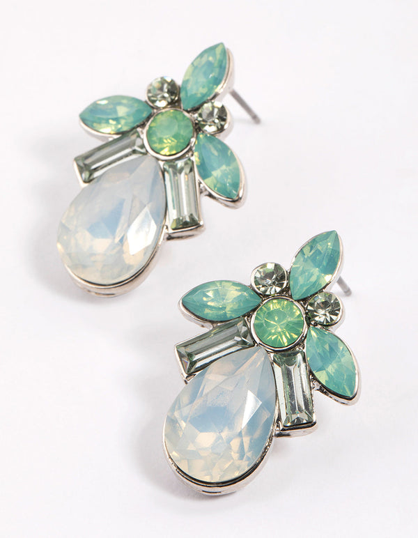Teal Pear Symbol Cluster Stud Earrings
