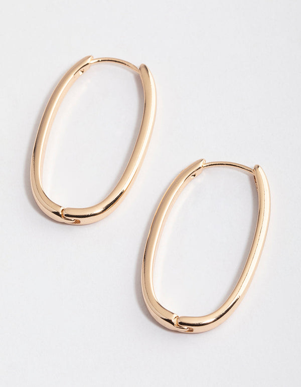 Gold Long Skinny Oval Hoop Earrings