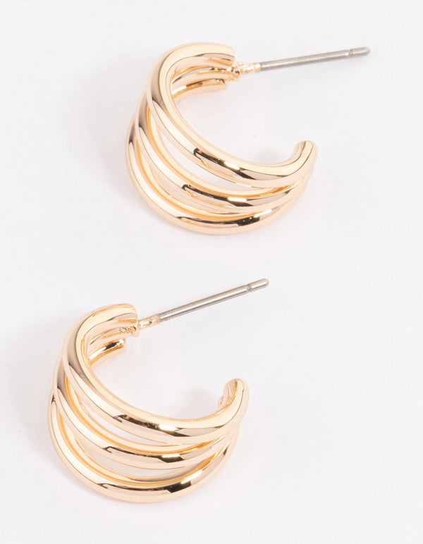 Gold Classic Triple Illusion Huggie Earrings