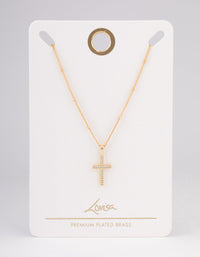 Gold Plated Cubic Zirconia Paved Cross Necklace - link has visual effect only