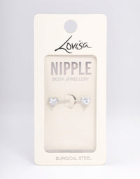 Surgical Steel Cubic Zirconia Double Heart Nipple Piercing - link has visual effect only