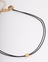 Gold Mini Heart Black Cord Choker - link has visual effect only