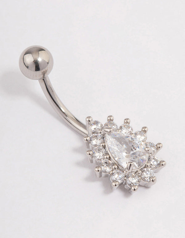 Surgical Steel Cubic Zirconia Pear Statement Belly Ring