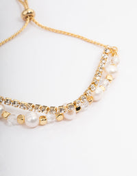 Gold Plated Freshwater Pearl & Facet Cupchain Bracelet - link has visual effect only