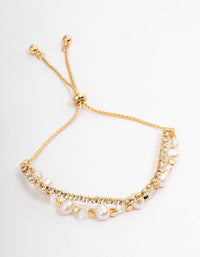 Gold Plated Freshwater Pearl & Facet Cupchain Bracelet - link has visual effect only