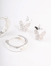 Silver Plated Cubic Zirconia Double Butterfly Earring Pack - link has visual effect only