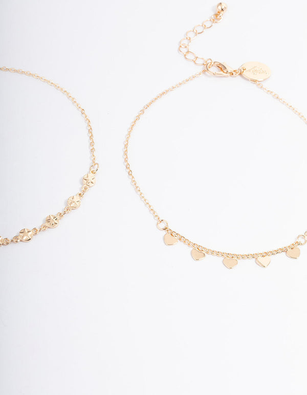 Gold Heart, Pearl & Star Anklet Pack