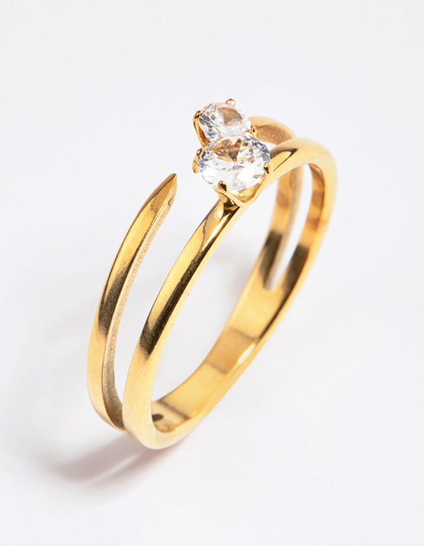 Gold Plated Classic Cubic Zirconia Offset Ring - Lovisa
