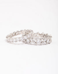 Rhodium Flower Double Band Stack Ring - link has visual effect only