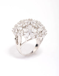 Rhodium Flower Dome Cocktail Ring - link has visual effect only