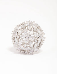 Rhodium Flower Dome Cocktail Ring - link has visual effect only