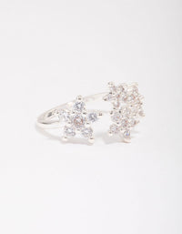 Silver Plated Cubic Zirconia Open Flower Ring - link has visual effect only