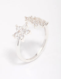 Silver Plated Cubic Zirconia Open Flower Ring - link has visual effect only
