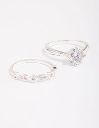 Silver Plated Cubic Zirconia Round Stone Ring Pack - link has visual effect only