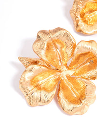 Worn Gold Statement Flower Stud Earrings - link has visual effect only