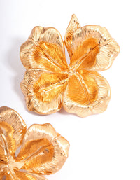 Worn Gold Statement Flower Stud Earrings - link has visual effect only