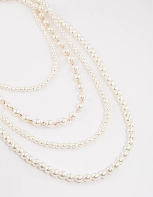 Gold Multi-Row Mixed Pearl Necklace