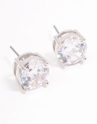 Rhodium Cubic Zirconia Round Statement Stud Earrings - link has visual effect only