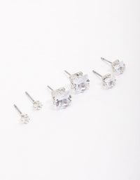 Rhodium Cubic Zirconia Square Graduated Earrings Pack - link has visual effect only