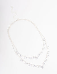 Silver Cubic Zirconia Double Layer Pear Stone Necklace - link has visual effect only