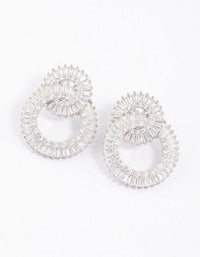 Rhodium Cubic Zirconia Double Circle Diamante Drop Earrings - link has visual effect only