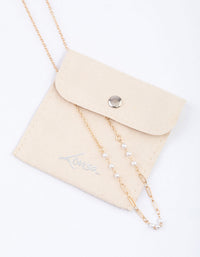 Gold Pearl Rectangle Link Chain Necklace & Polishing Set - link has visual effect only